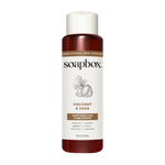 Soapbox Coconut & Shea Deep Moisture Conditioner bottle with white cap and burgundy base, 16 fl oz.