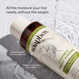 Soapbox Jasmine & Sweet Almond Daily Moisture Conditioner bottle with white cap on rippled water background.