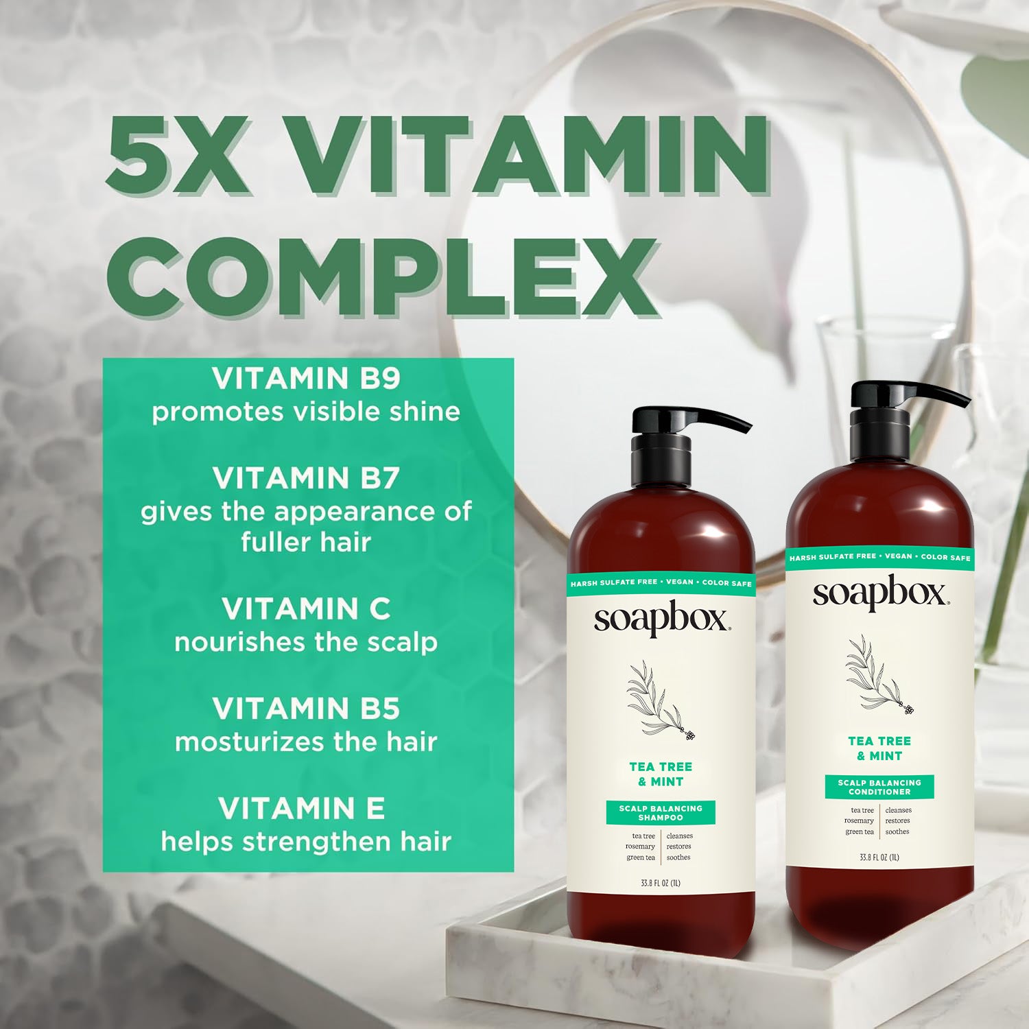 Tea Tree & Mint Scalp Balancing Shampoo + Conditioner Set - 1 Liter