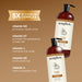Two Soapbox coconut and shea haircare bottles with pump dispensers on tan background with vitamin benefits listed.
