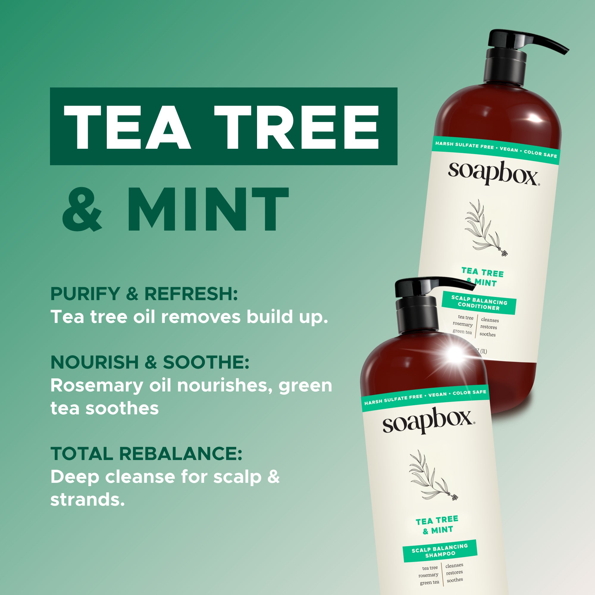 Tea Tree & Mint Scalp Balancing Shampoo + Conditioner Set - 1 Liter