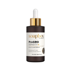 Soapbox ProGro Density+ scalp and hair serum bottle on a white background