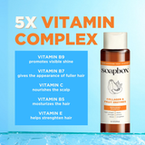 Soapbox Collagen & Fruit Enzymes Repairing Shampoo bottle with cream cap on light blue background with vitamin complex text.