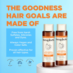 Two bottles of Soapbox Collagen & Fruit Enzymes Repairing Shampoo and Conditioner with white caps and amber glass containers 