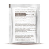 Single fragrance-free makeup remover wipe in white packet with gray text and Hope Code donation information.