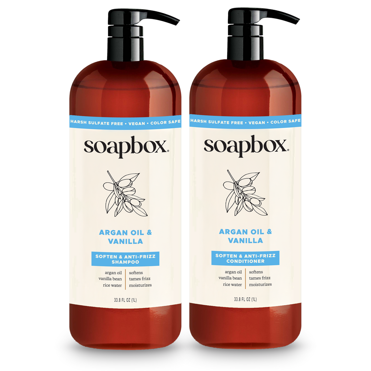 Argan Oil & Vanilla Anti-Frizz Shampoo + Conditioner Set - 1 Liter