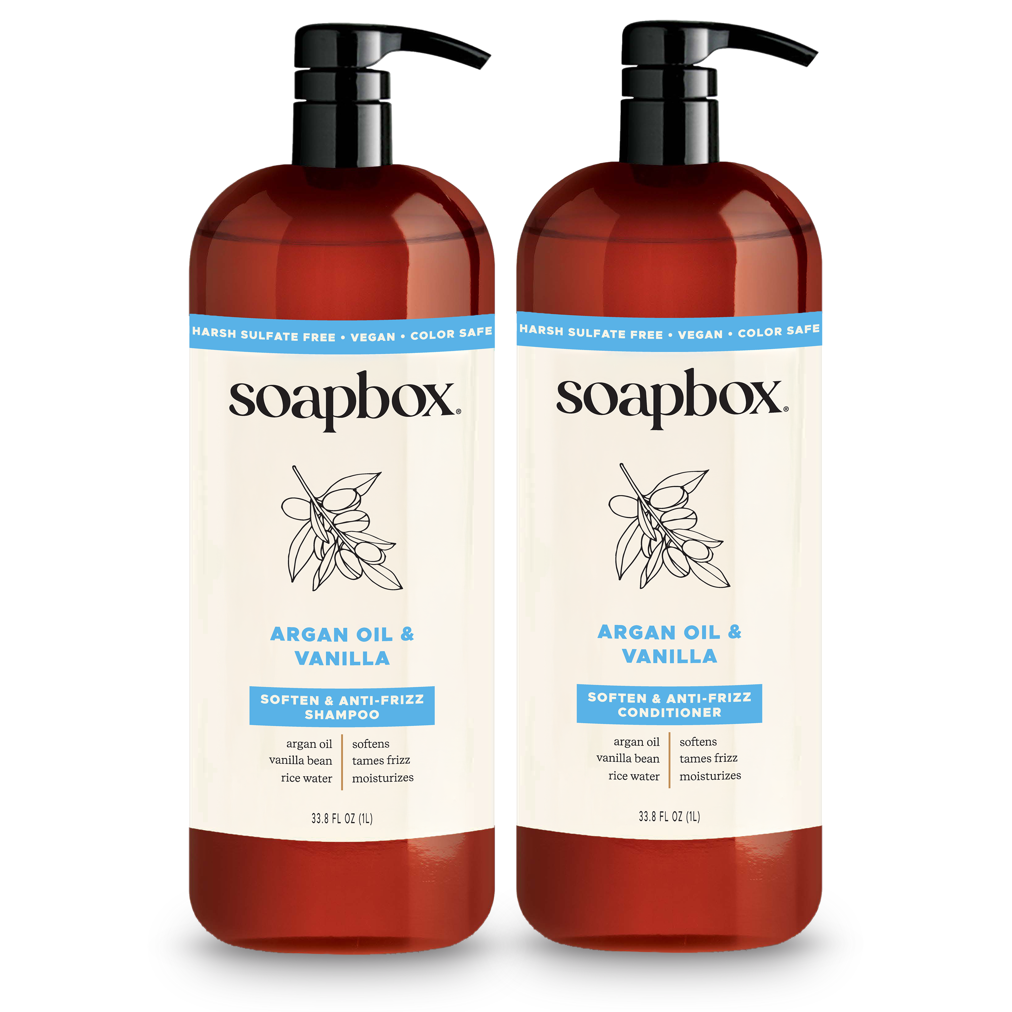 Argan Oil & Vanilla Anti-Frizz Shampoo + Conditioner Set - 1 Liter