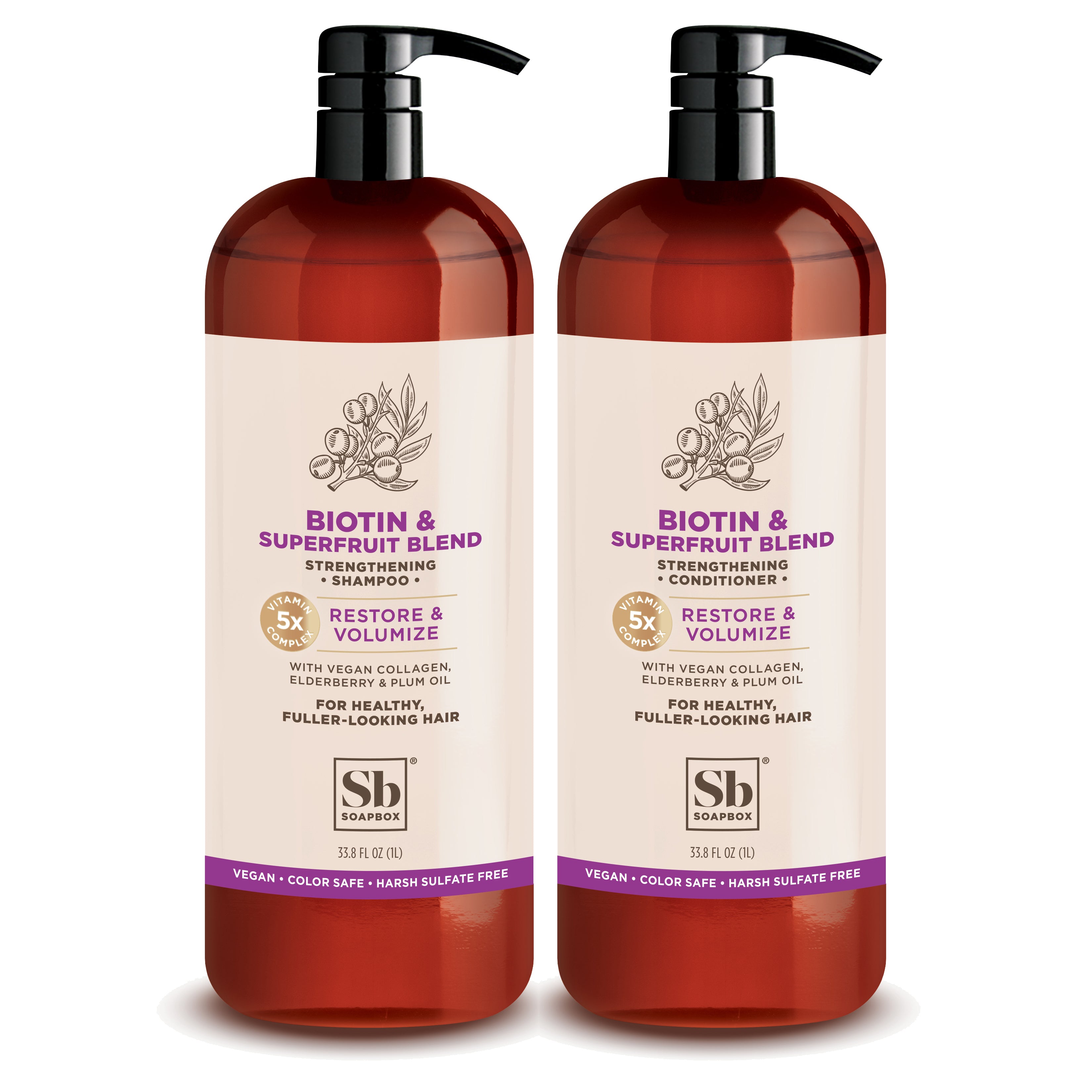 Biotin & Superfruit Volumizing Shampoo + Conditioner Set - 1 Liter