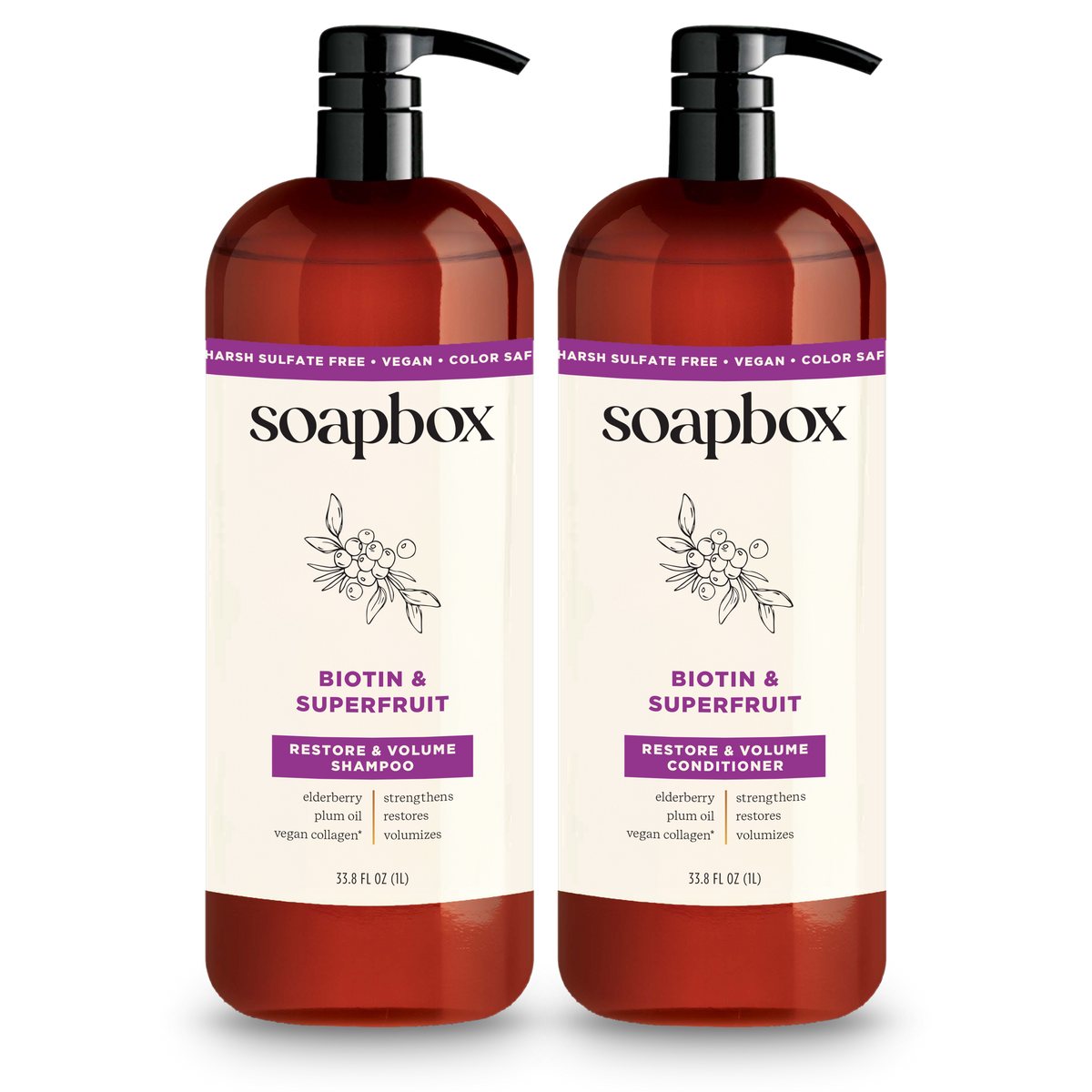 Biotin & Superfruit Volumizing Shampoo + Conditioner Set - 1 Liter ...