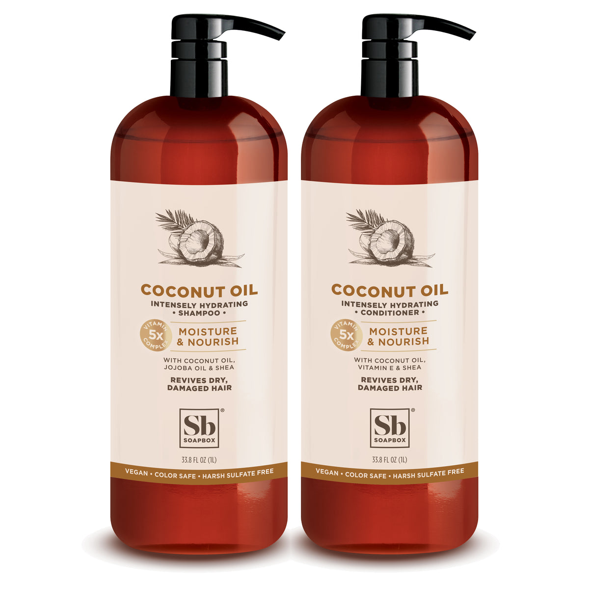 Coconut Oil Hydrating Shampoo + Conditioner Set 1 Liter — Soapbox