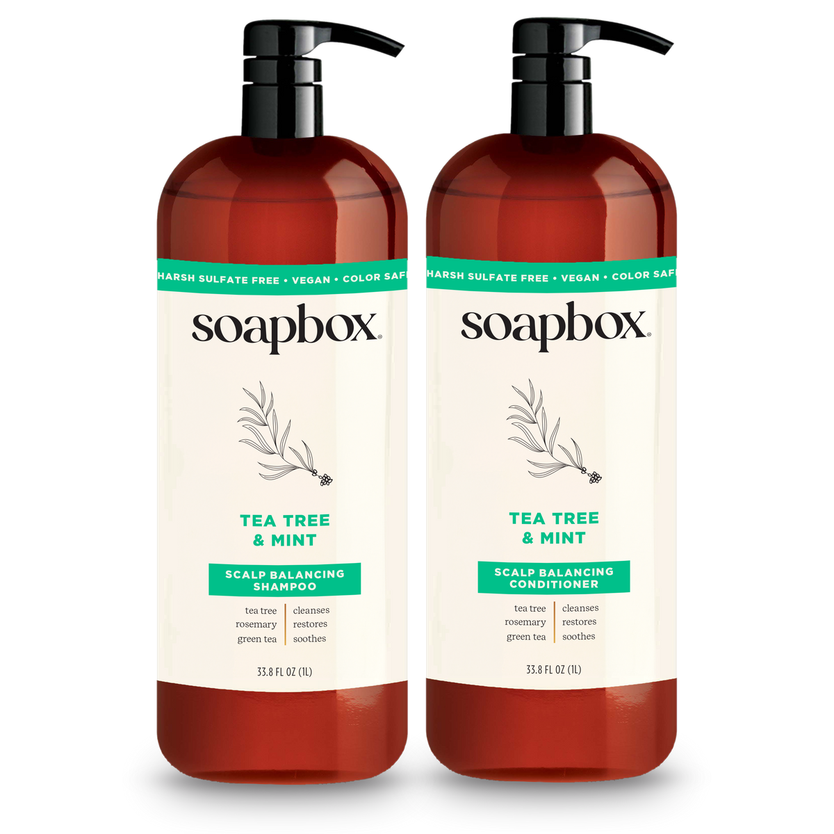Tea Tree & Mint Scalp Balancing Shampoo + Conditioner Set - 1 Liter