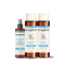 Three Soapbox hair care products: flexible hold hairspray, argan oil and vanilla shampoo, and matching conditioner in amber b
