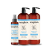 Three Soapbox hair care products in amber bottles: flexible hold hairspray, argan oil and vanilla shampoo, and conditioner wi