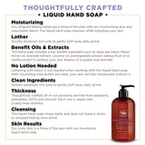 Amber glass pump bottle of lavender and marshmallow root liquid hand soap with black dispenser pump.