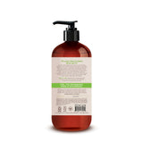 Dark red pump bottle with beige and green label containing body lotion with bamboo and green tea ingredients.