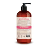 Red and cream plastic bottle with black pump dispenser containing watermelon and ceramides body lotion.